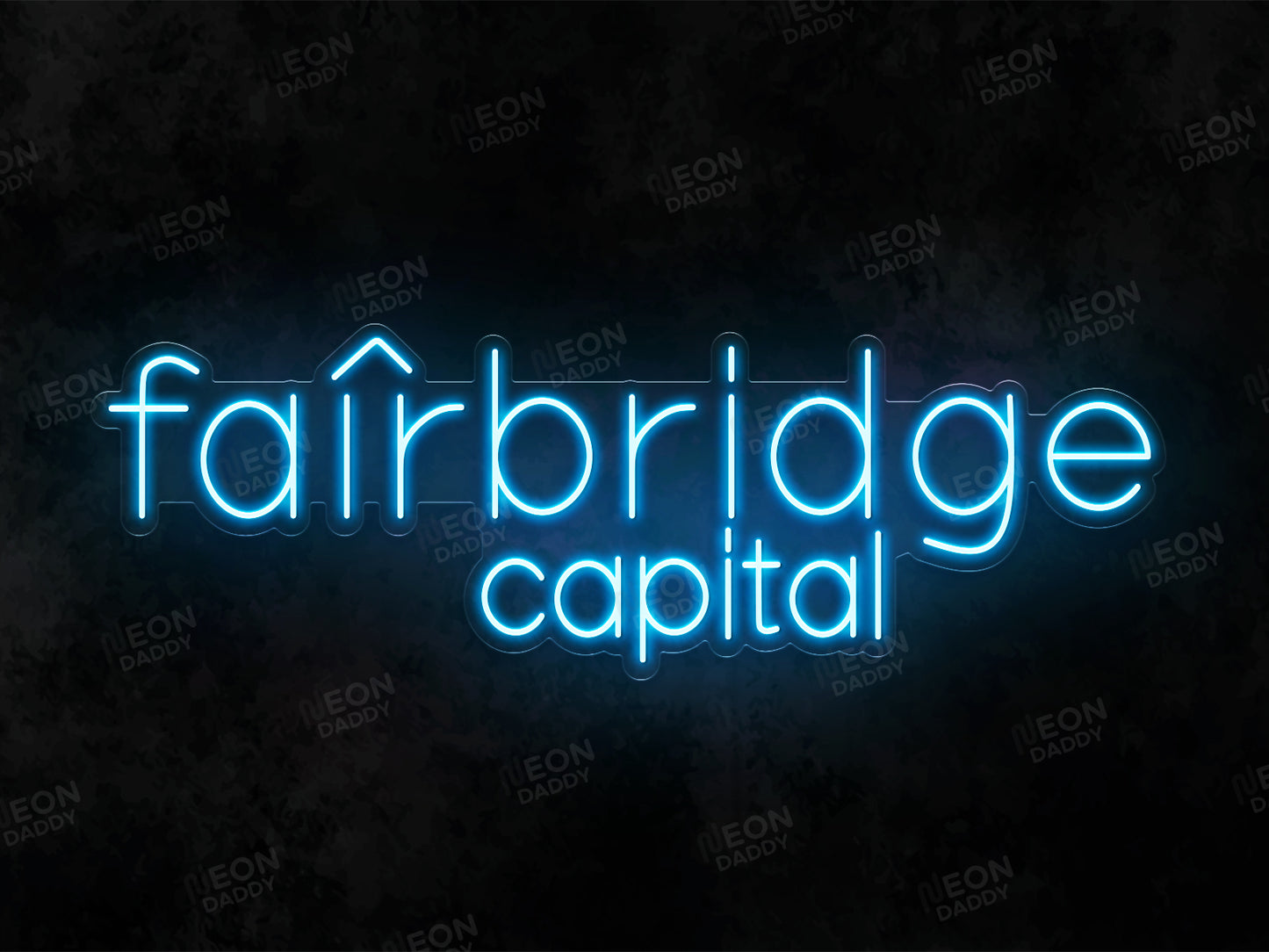 Custom LED neon sign - Fairbridge Capital - 100 x 34 cm - Ice Blue - Cut to shape - Neon Daddy