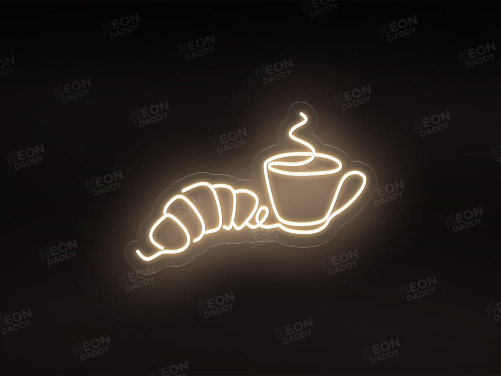 Croissant & Coffee Line Art Neon Sign