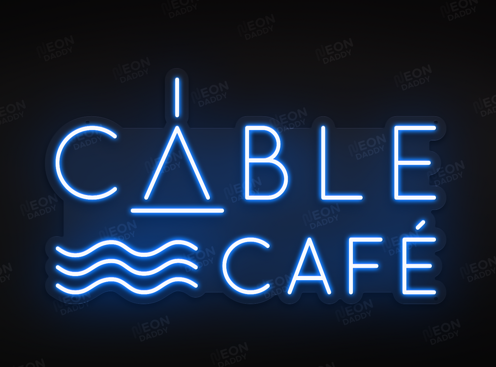 Custom LED Neon Sign - ’Cable Cafe' - WATERPROOF - 85cm(W) x 50cm(H) - Blue