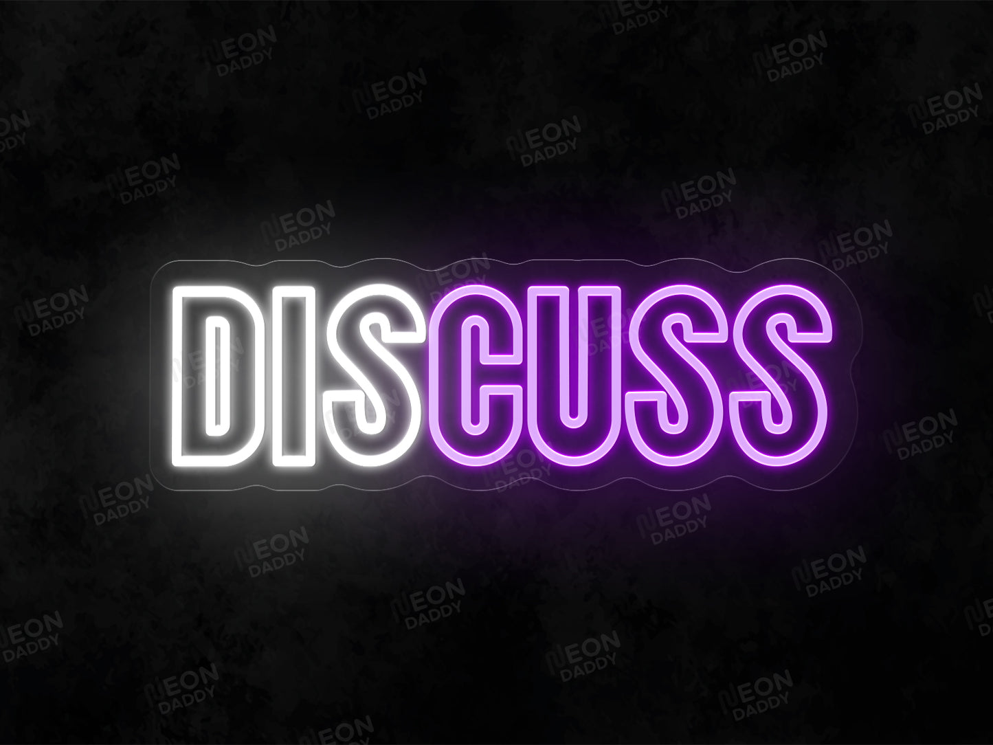 custom LED neon - DISCUSS - 60 x 20 cm - cool white, purple - Cut to shape - Neon Daddy