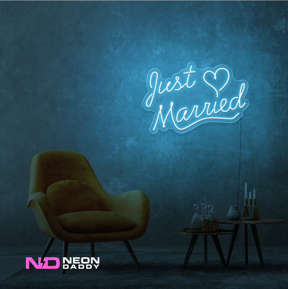 Color: Light Blue Just Married LED Neon Sign - Wedding Neon Signs