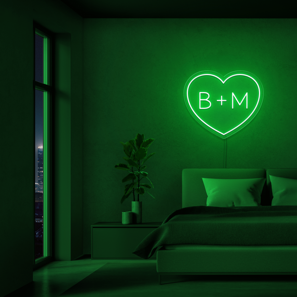 Personalised Initials Love Heart Neon Sign - Neon Daddy