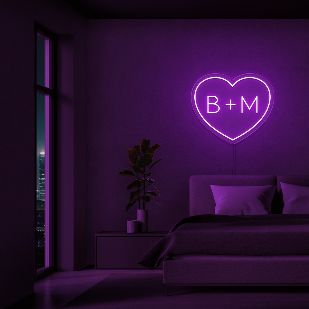 Personalised Initials Love Heart Neon Sign