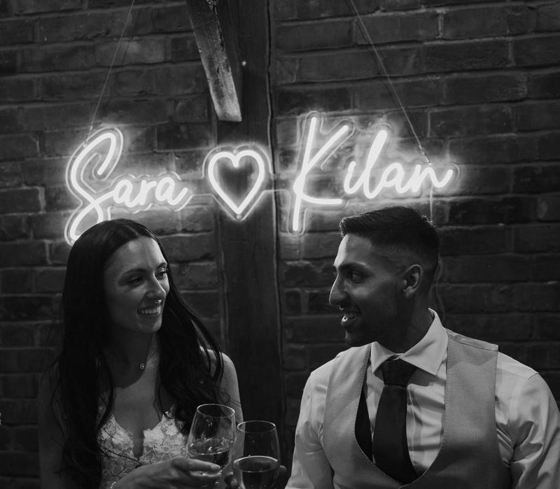 Wedding cermony neon sign in black and white