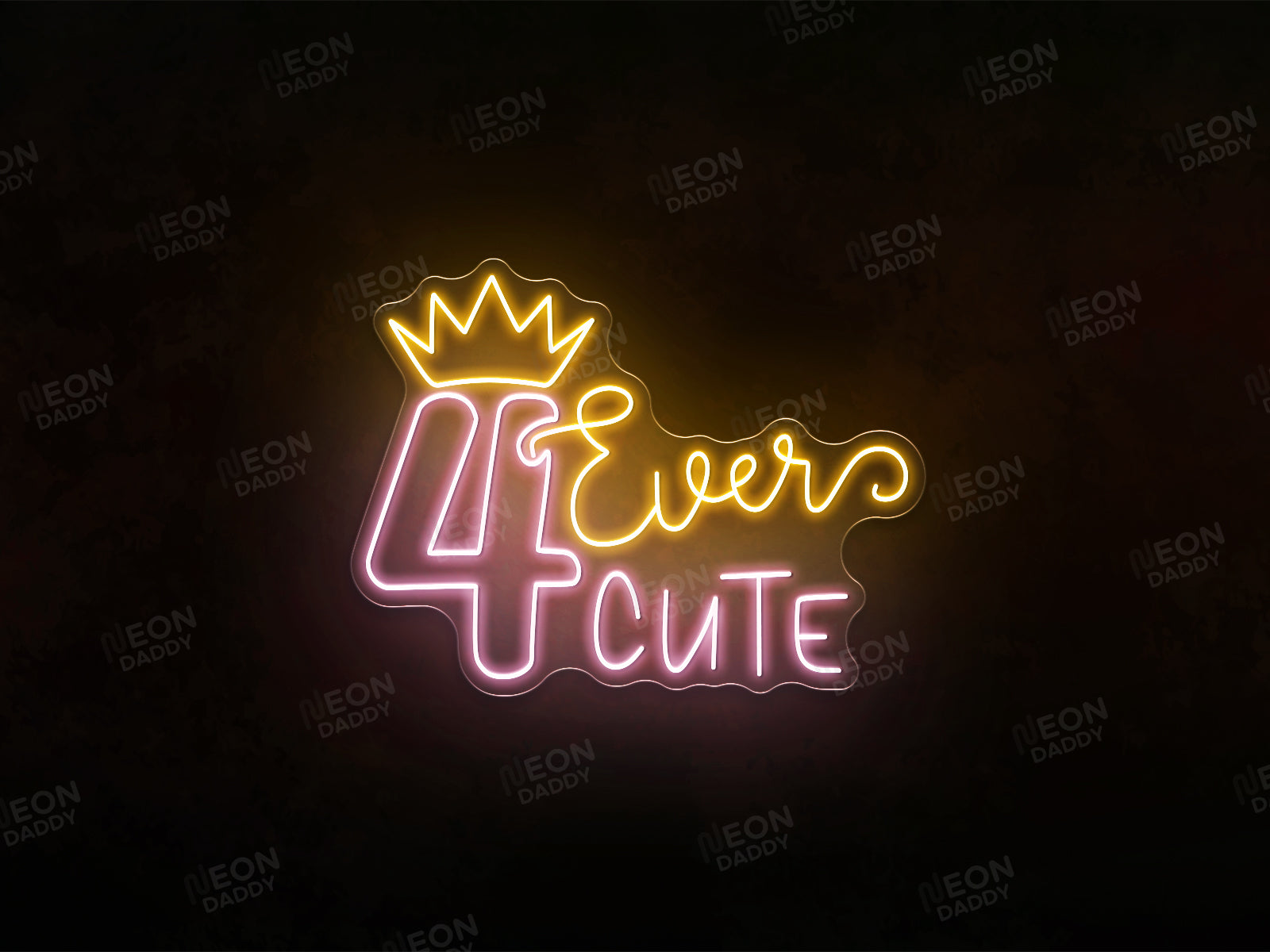 Custom LED Neon Sign - '4 Ever Cute' - 800mm x 610mm - Golden Yellow, Light Pink - Neon Daddy