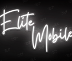 Custom LED Neon Sign - 'Elite Mobile' - 100cm x 57cm - Cool White