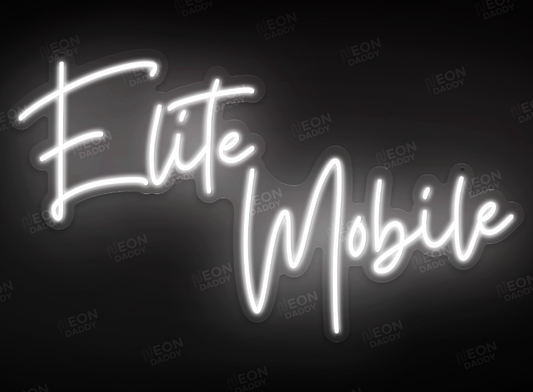 Custom LED Neon Sign - 'Elite Mobile' - 100cm x 57cm - Cool White