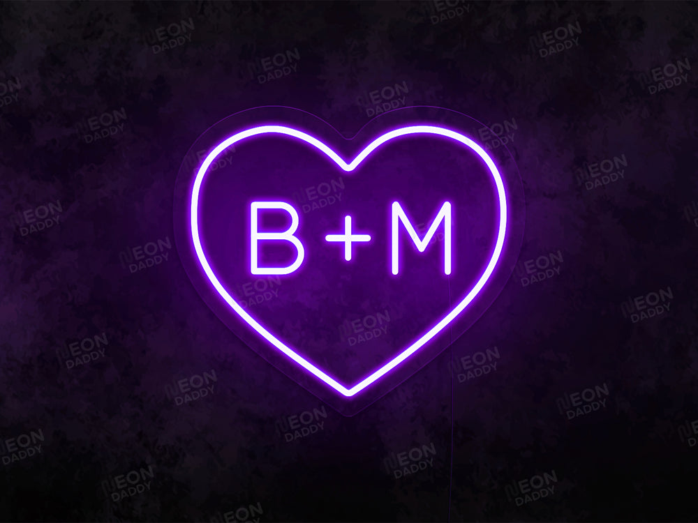 Personalised Initials Love Heart LED Neon Sign