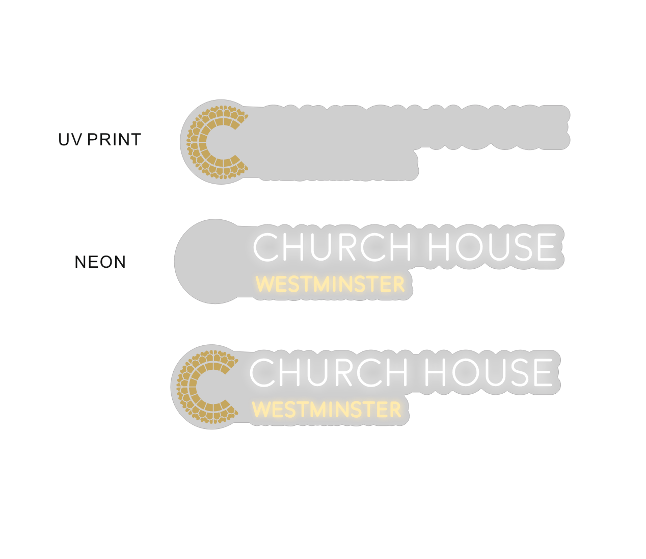 Custom LED neon sign - Church House - cool white / warm white / UV print - 100 x 22 cm - cut to shape - Neon Daddy