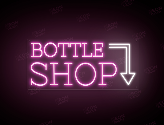 Custom Neon LED Sign - 'Bottle Shop' 60cm x 27cm (Hot Pink/Cool White) DOUBLE SIDED + Black Backing - Neon Daddy