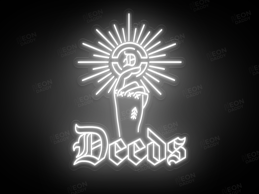 Custom LED Sign - Custom LED neon sign - 'Deeds'(Cool White) - 82 x 61.8 cm - Neon Daddy