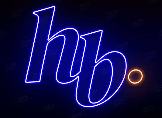 Custom LED Sign - Custom LED neon sign - 'HB'(Deep Sea Blue/Orange) - 120cm x 104cm & 'Slogan HB' (Deep Sea Blue/ Orange) - 120cm x 18.7cm