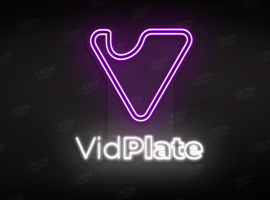 Custom LED Sign - Custom LED neon sign - 'VidPlate'(Purple/Cool White) - 80cm x 82cm