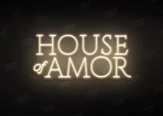 Custom LED Sign - Custom LED neon sign - 'The House of Amor'(Warm White) + dimmer remote + express production - 100cm x 45.6cm