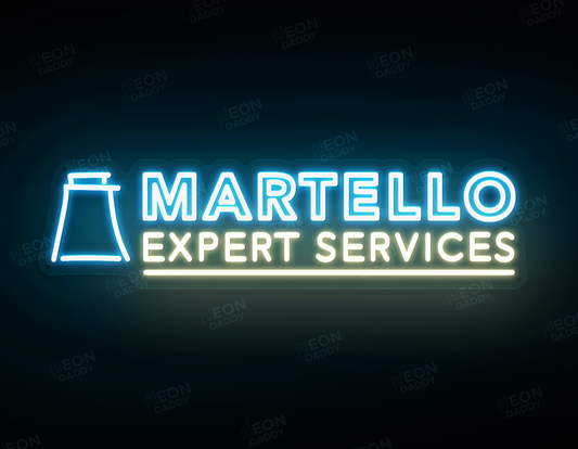 Custom LED Sign - Custom LED neon sign - 'Martello'(Ice Blue/Warm White) - 80cm x 21.2cm