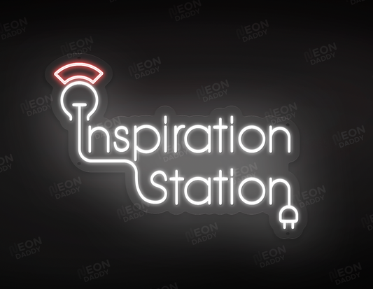 Custom LED Sign - Custom LED neon sign - 'Inspiration Station'(Cool White/Red)- 60cm x 42.3cm