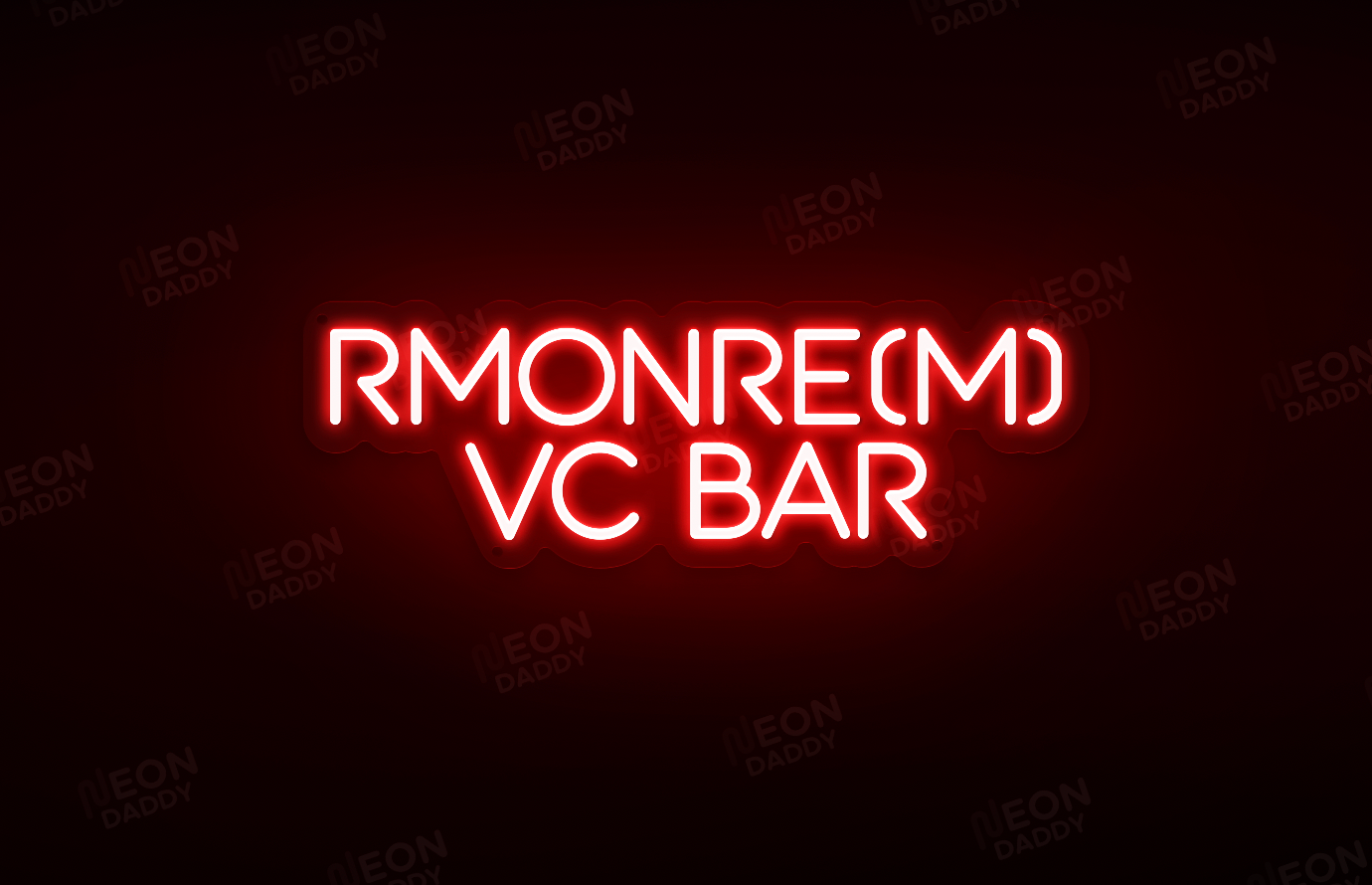 Custom LED Sign - Custom LED neon sign - 'RMONRE(M) VC BAR'(Red) + 5m cable + Ceiling Hanging Kit - 60cm x 20.3cm