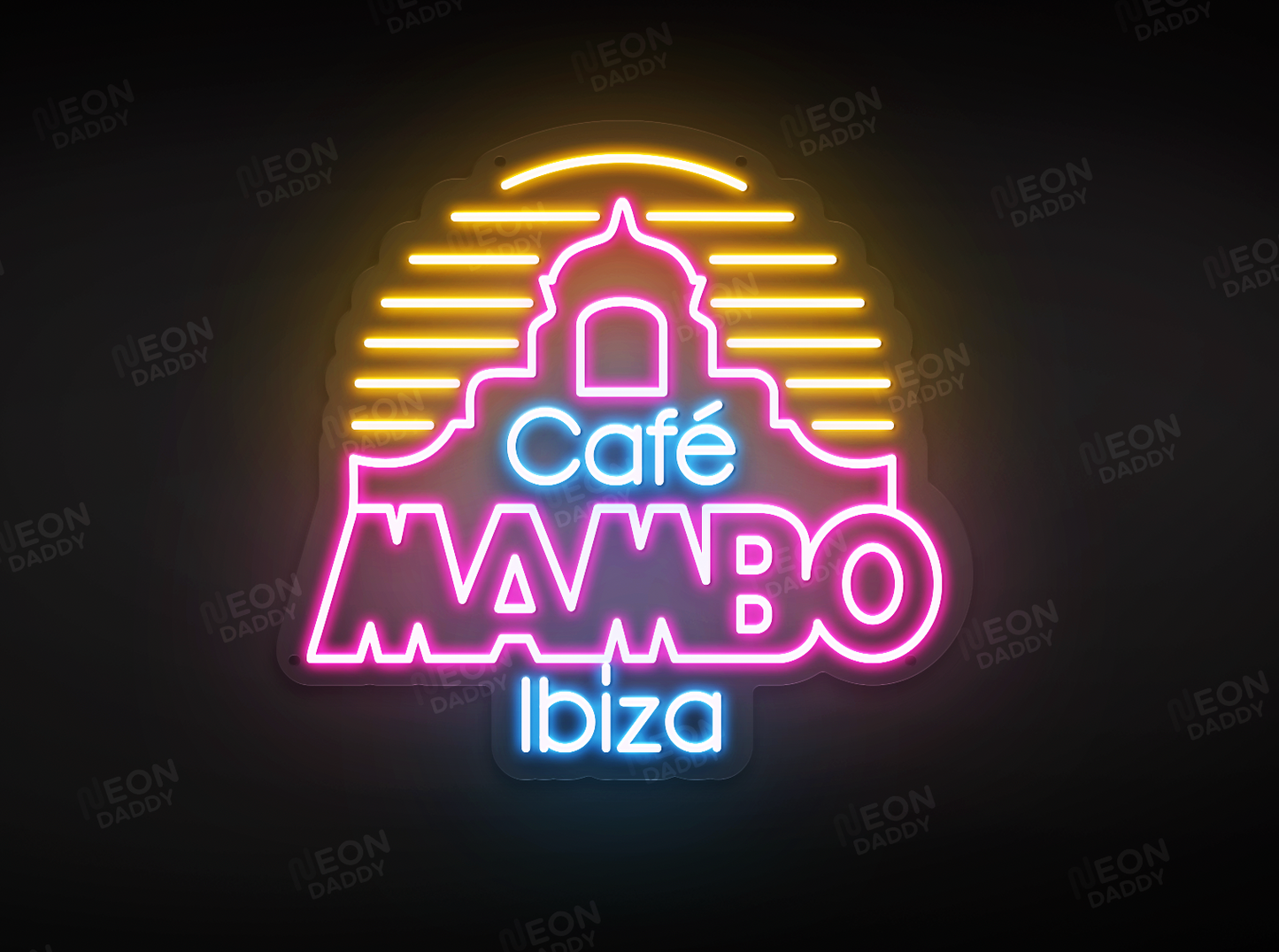 Custom LED Sign - Custom LED neon sign - 'Caffe Mambo'(Hot Pink/Ice Blue/Golden Yellow) - 50cm x 47.3cm