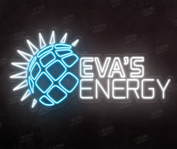 Custom LED neon sign - Eva's Energy - COOL WHITE / ICE BLUE - 100 x51 cm - cut to shape - Neon Daddy