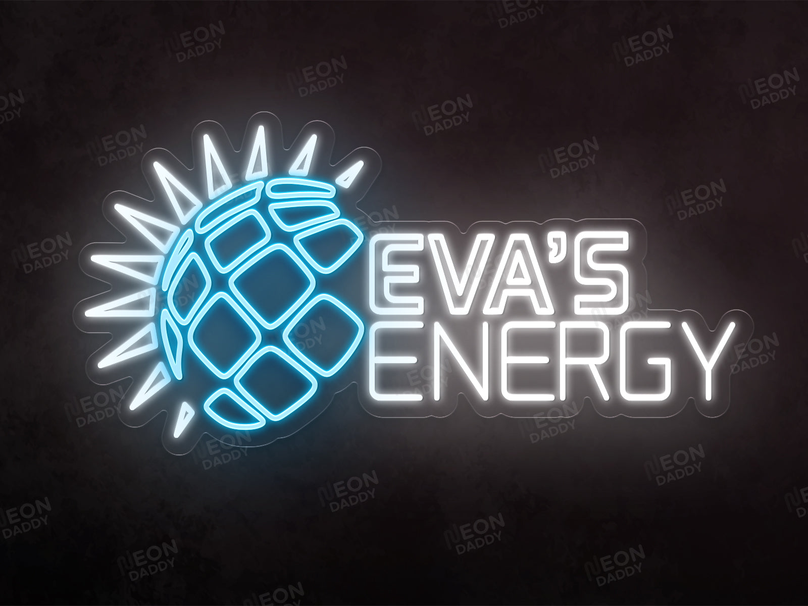 Custom LED neon sign - Eva's Energy - COOL WHITE / ICE BLUE - 100 x51 cm - cut to shape - Neon Daddy