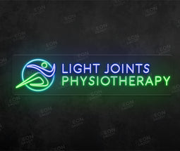 Custom LED neon sign - Light Joints Physio - 100 x 35 cm - Deep Blue, Ice Blue, Green - Cut to square - Neon Daddy