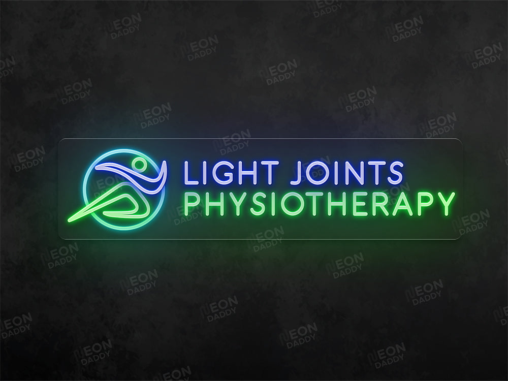 Custom LED neon sign - Light Joints Physio - 100 x 35 cm - Deep Blue, Ice Blue, Green - Cut to square - Neon Daddy