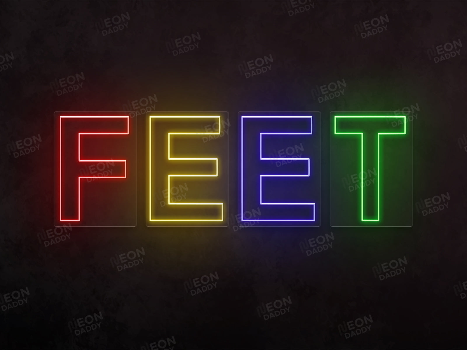 Custom LED neon sign - FEET - red, yellow, blue, green - 200 x70 cm - cut to square - Neon Daddy