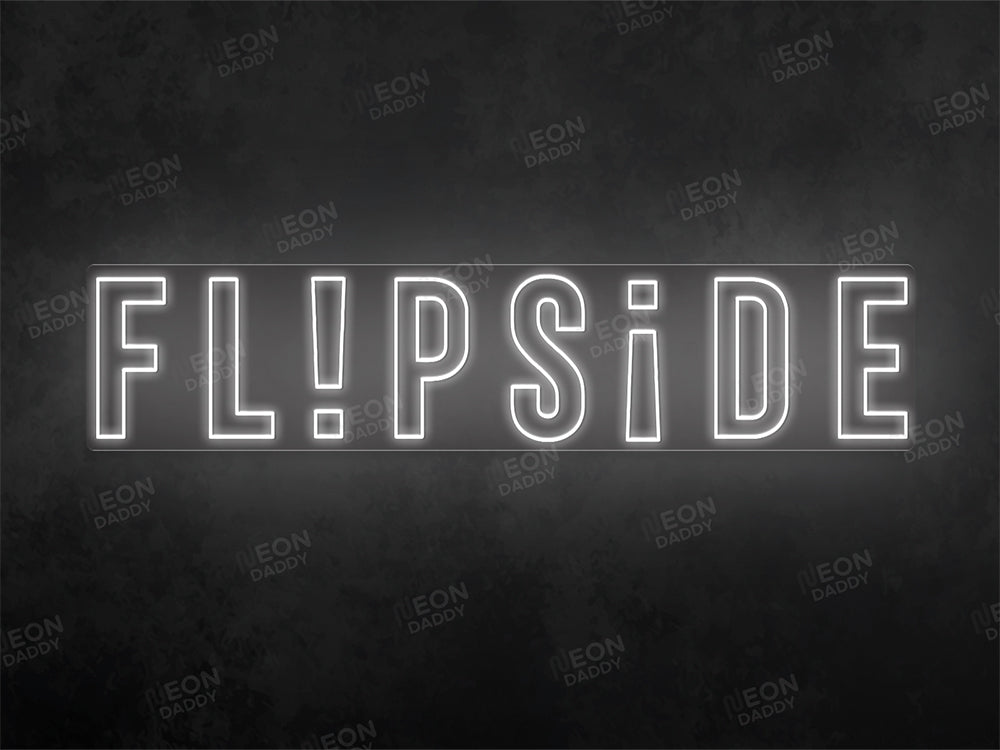 Custom LED neon sign - Flipside - 200 x 45 cm - Cool white - Cut to square - Neon Daddy