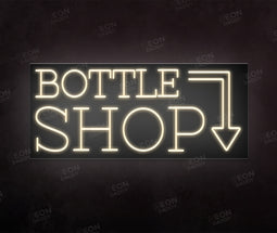 Custom LED neon sing - The bottle shop - matt black double sided - warm white neon - 80 x 35 cm - cut to square - Neon Daddy