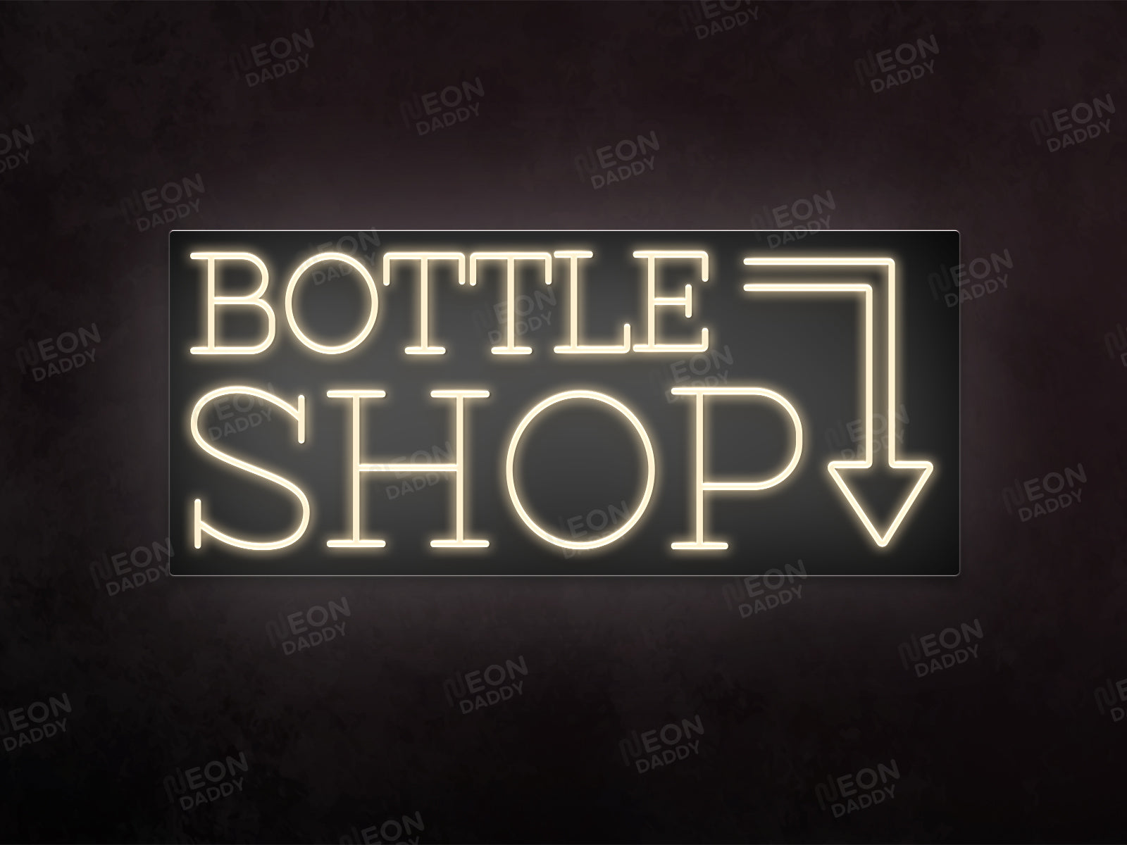 Custom LED neon sing - The bottle shop - matt black double sided - warm white neon - 80 x 35 cm - cut to square - Neon Daddy