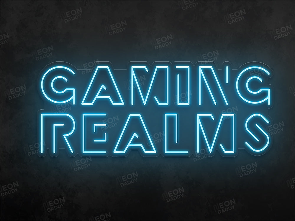 Custom LED neon sign - Gaming Realms - 121 x 49 cm - Ice Blue - Cut to shape - Neon Daddy