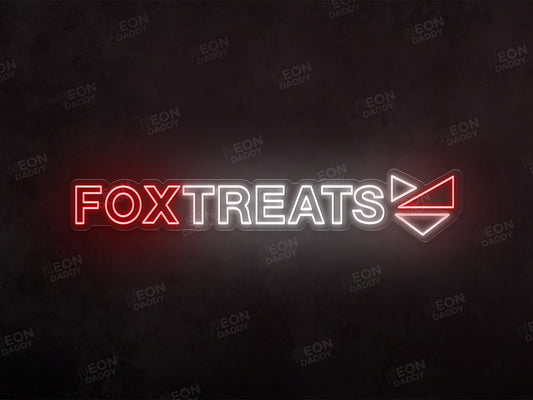 custom LED neon sign - fox treats - 56 x 10.5 inches - cool white , red - cut to shape - Neon Daddy