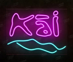 Custom LED neon sign - KAI - Hot pink, Ice Blue - 100 x 75cm - Cut to square - Neon Daddy