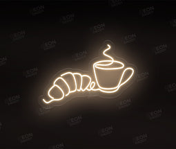 Croissant & Coffee Line Art Neon Sign