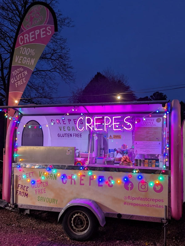 Crepes fast food van LED neon sign in hot pink