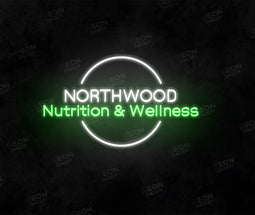 custom LED neon sign - Northwood - 60 x 37cm - GREEN, COOL WHITE - cut to letter - Neon Daddy