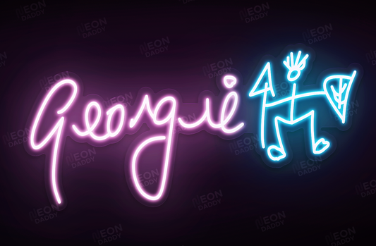 Custom LED Sign - Custom LED neon sign - 'Signature with Warrior'(Watermelon Pink/Ice BlueHot Pink) -  W100xH49.2