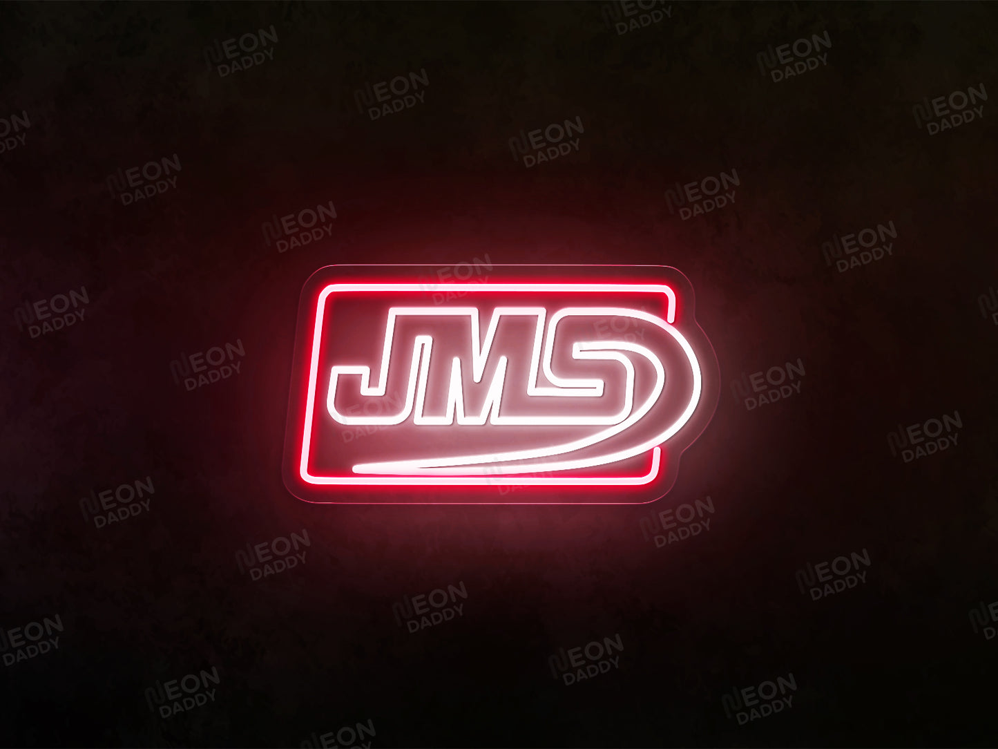 custom LED neon sign - jms - 50 x 38cm  - cool white, red - cut to shape - Neon Daddy