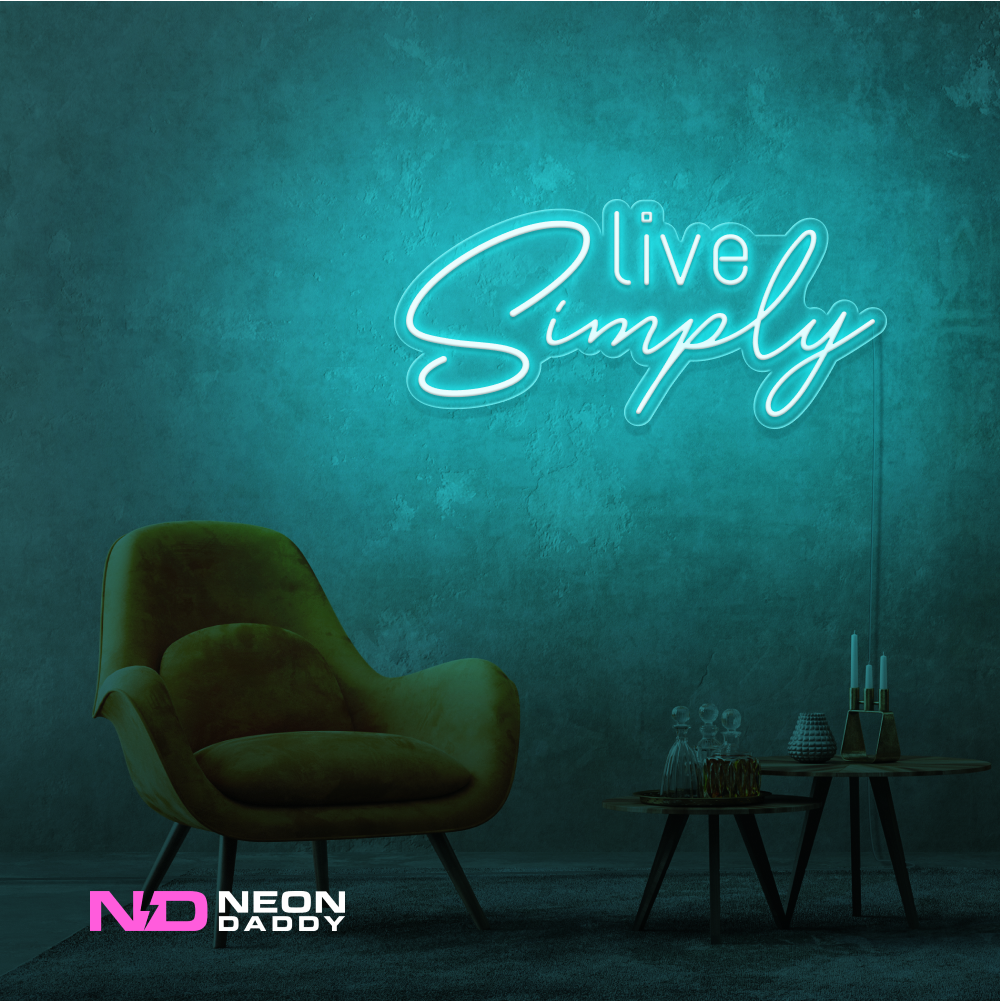 Color: Mint Green 'Live Simply' - LED Neon Sign - Affordable Neon Signs