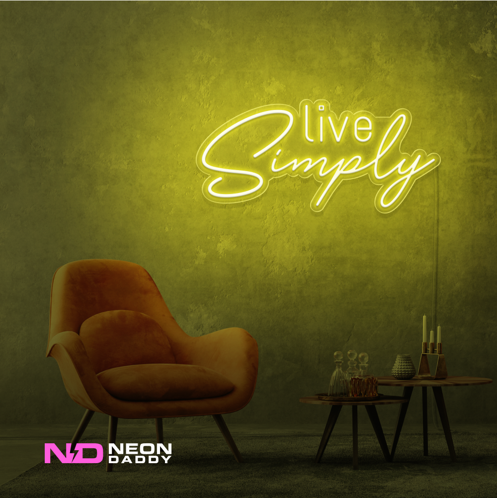 Color: Yellow 'Live Simply' - LED Neon Sign - Affordable Neon Signs