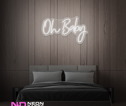 Color: White 'Oh Baby' - LED Neon Sign - Event Neon Signs