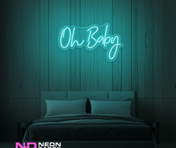 Color: Mint Green 'Oh Baby' - LED Neon Sign - Event Neon Signs
