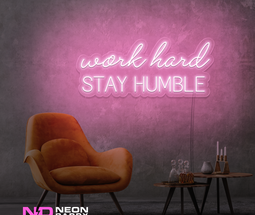 Color: Light Pink 'Work Hard Stay Humble' - Affordable Neon Signs