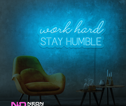 Color: Light Blue 'Work Hard Stay Humble' - Affordable Neon Signs