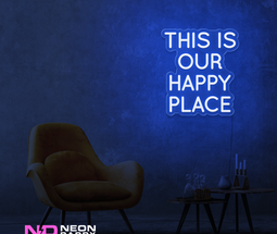 Color: Blue This Is Our Happy Place LED Neon Sign