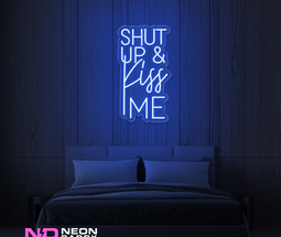 Color: Blue Shut up And Kiss Me LED Neon Sign