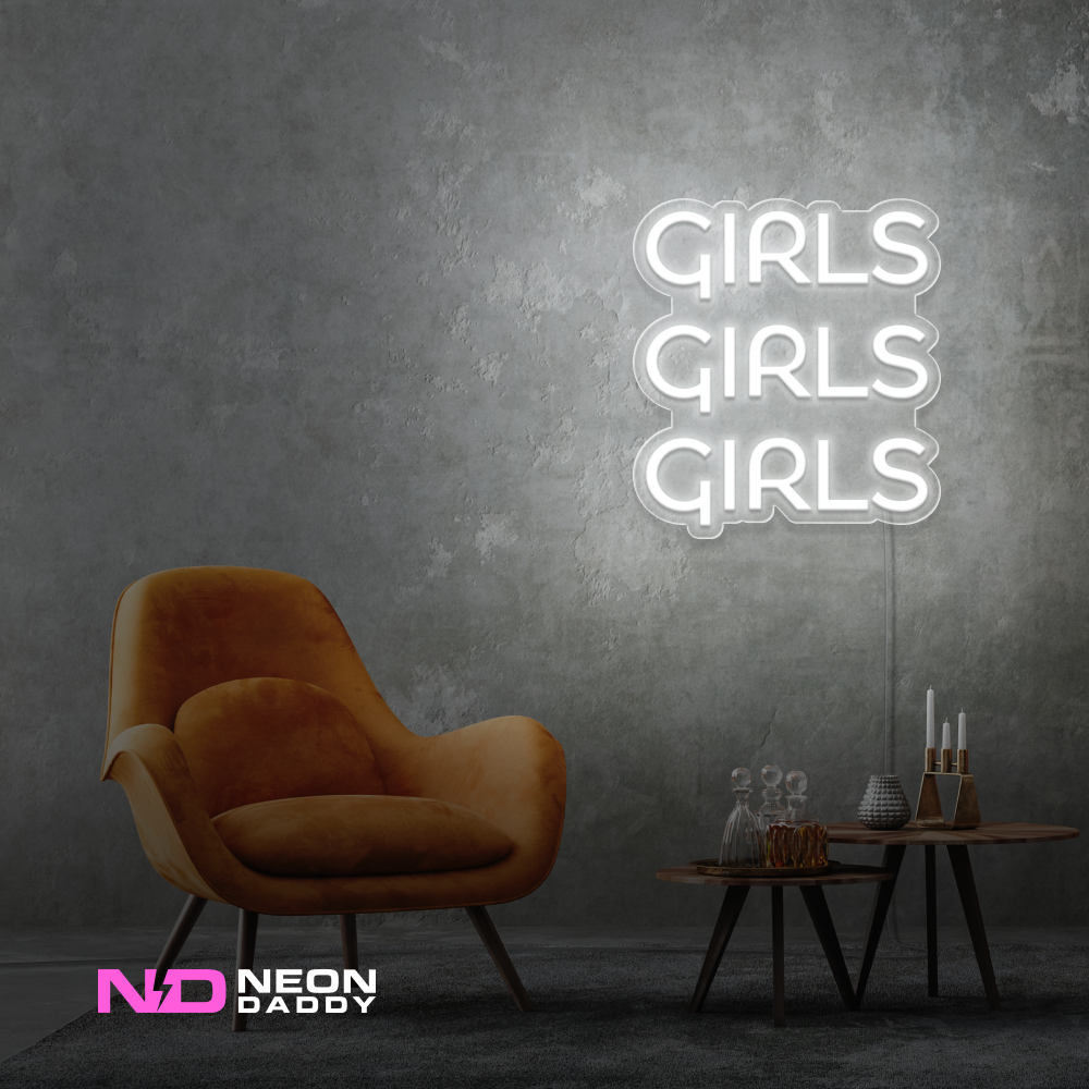 Color: White Girls Girls Girls LED Neon Sign