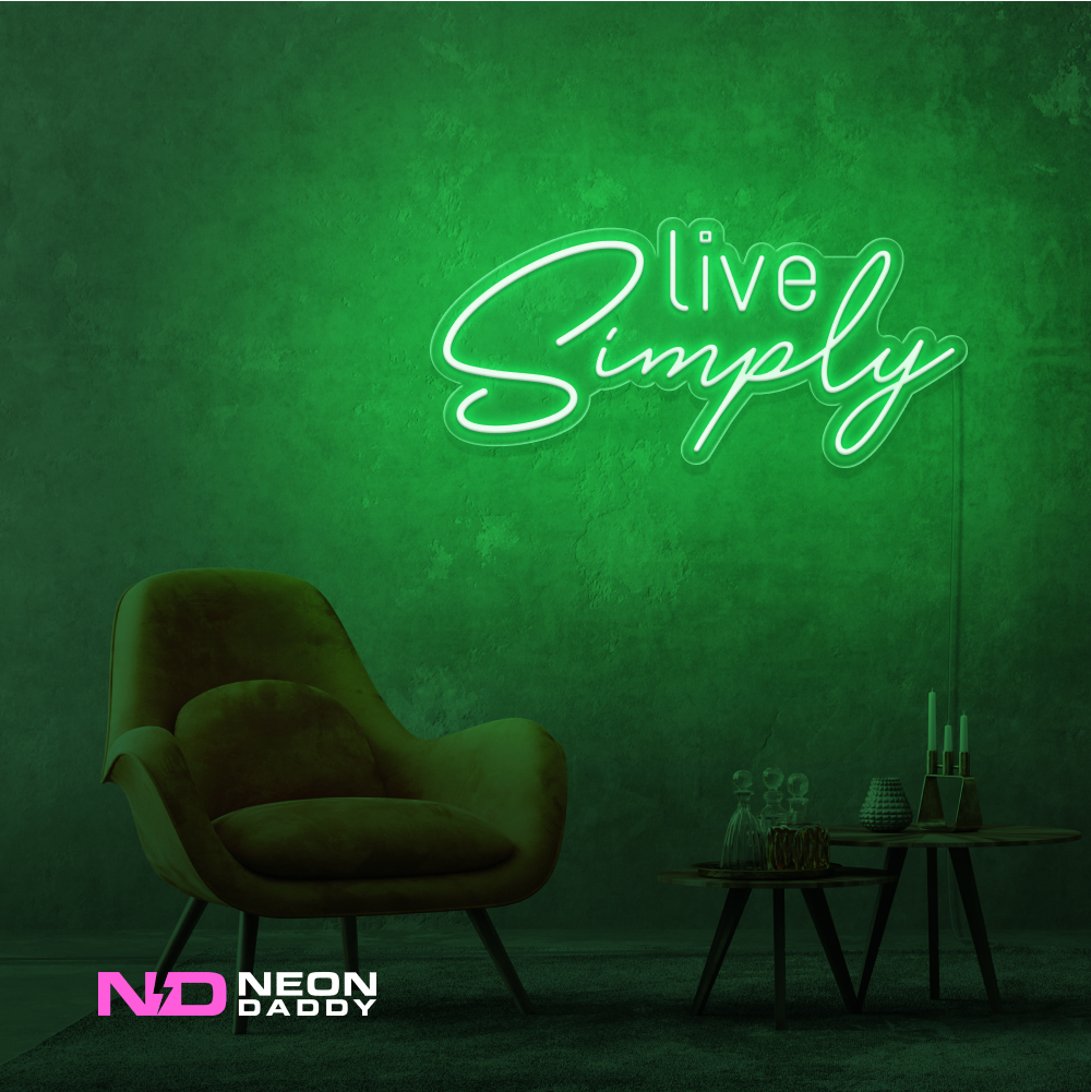 Color: Green 'Live Simply' - LED Neon Sign - Affordable Neon Signs