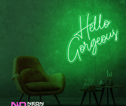 Color: Green 'Hello Gorgeous' LED Neon Sign - Affordable Neon Signs