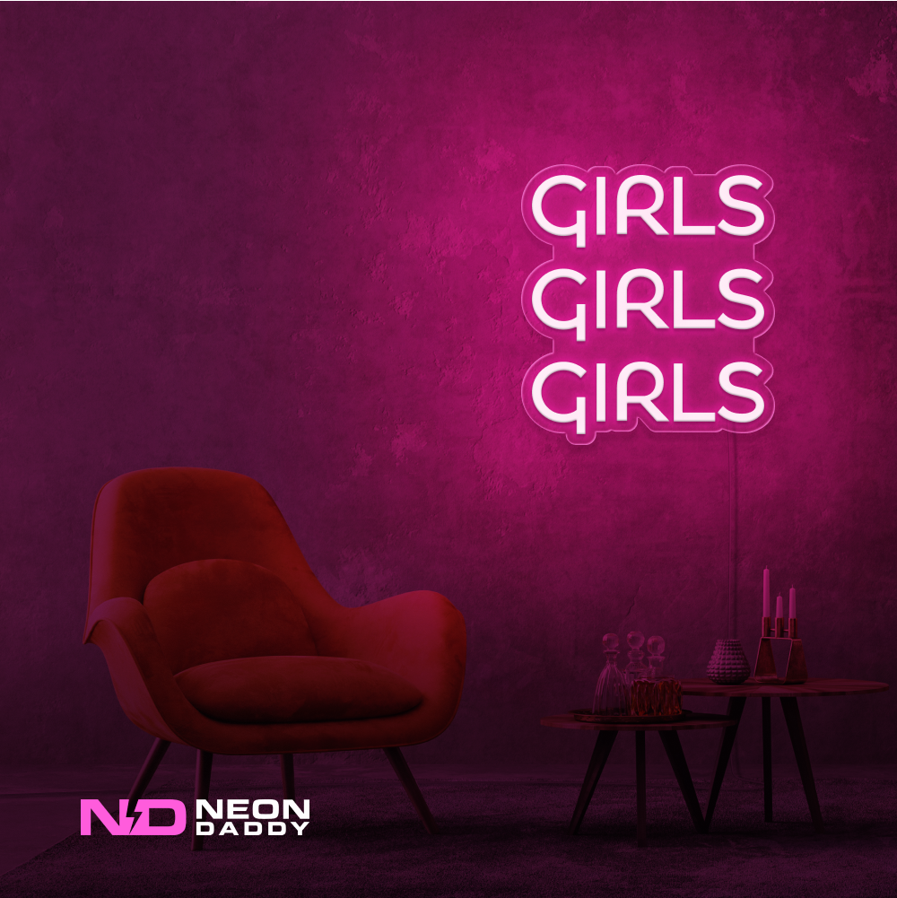 Color: Hot Pink Girls Girls Girls LED Neon Sign